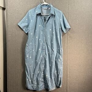Denim & Co. Stretch Lyocell Star Print Short-Sleeve Shirtdress Light Wash, Small